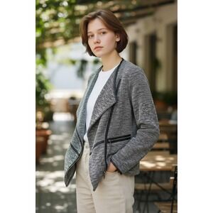 Rafaella Studio Women's Black White Textured Waterfall Collar Jacket L